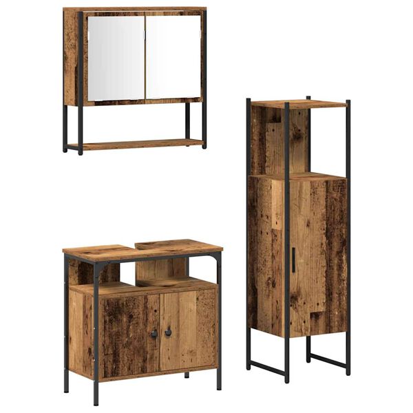 vidaXL Vonios baldų rinkinys su lentyna 3 pcs Ruda Apdirbta mediena