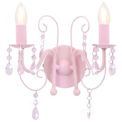 vidaXL Sieninis šviestuvas su karoliukais, rožinės sp., 2xE14 lemputės