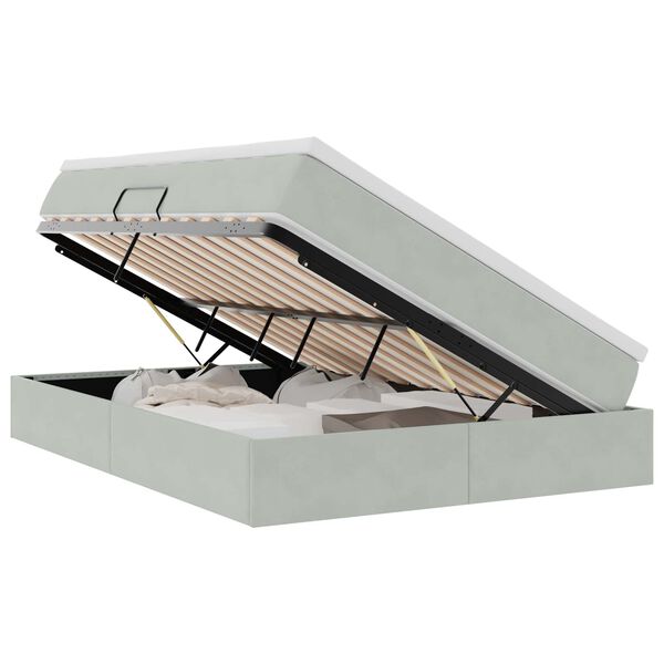 vidaXL Lova su daiktų laikymo vieta ir čiužiniu &Scaron;viesiai pilka