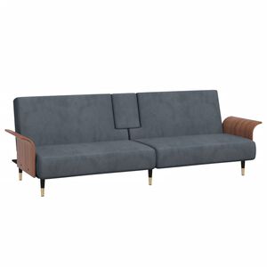 vidaXL Sofa-lova su puodelių laikikliais, tamsiai pilka, aksomas