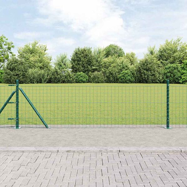 vidaXL Tvora su stulpais Žalia 0,6 x 50 m Plienas ir PVC