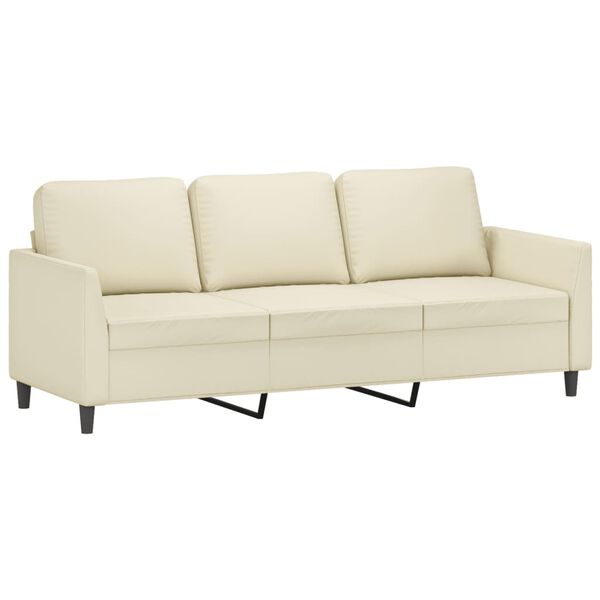 vidaXL Trivietė sofa, kreminės spalvos, 180cm, dirbtinė oda