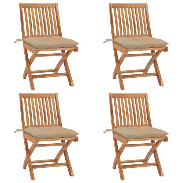 vidaXL Sulankstomos sodo kėdės su pagalvėlėmis, 4vnt., tikmedis