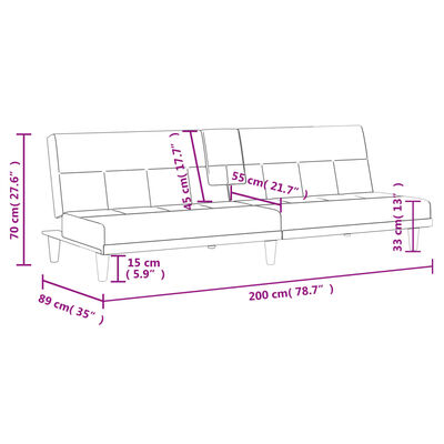vidaXL Sofa-lova su puodelių laikikliais, juodos spalvos, audinys
