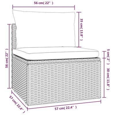 vidaXL Vidurinė sodo sofos dalis, pilka, 57x57x56cm, poliratanas