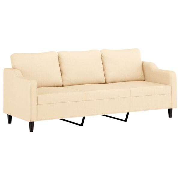 vidaXL Trivietė sofa su pagalvėmis, kreminė, 210cm, audinys
