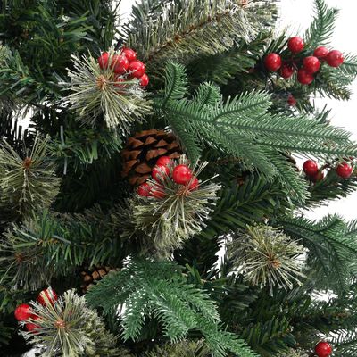 vidaXL Kalėdų eglutė su pušies kankorėžiais, žalia, 225cm, PVC ir PE
