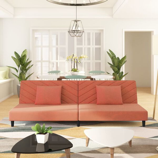 vidaXL Dvivietė sofa-lova su dvejomis pagalvėmis, rožinė, aksomas