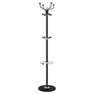 vidaXL Paltų kabykla su skėčių laikikliu, juoda, 180cm, geležis