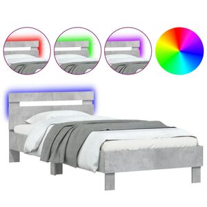vidaXL Lovos rėmas su galvūgaliu ir LED lemputėmis, betono, 100x200cm