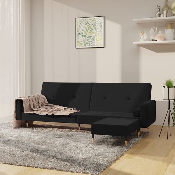 vidaXL Dvivietė sofa-lova su pakoja, juodos spalvos, aksomas