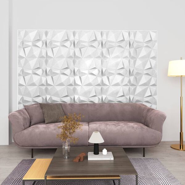 vidaXL 3D sienų plokštės, 48vnt., baltos, 50x50cm, 12m², deimantų