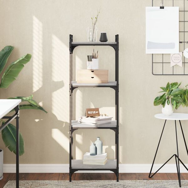 vidaXL Knygų spinta, 4 auk&scaron;tų, pilka ąžuolo, 40x30x120cm, mediena