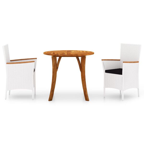 vidaXL Sodo valgomojo baldų komplektas, 3 dalių, baltos spalvos