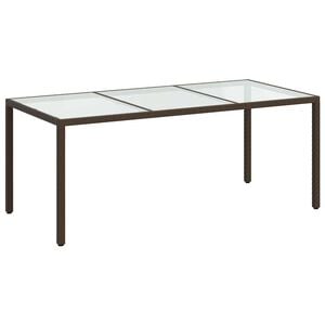 vidaXL Sodo stalas, rudas, 190x90x75cm, grūdintas stiklas/poliratanas