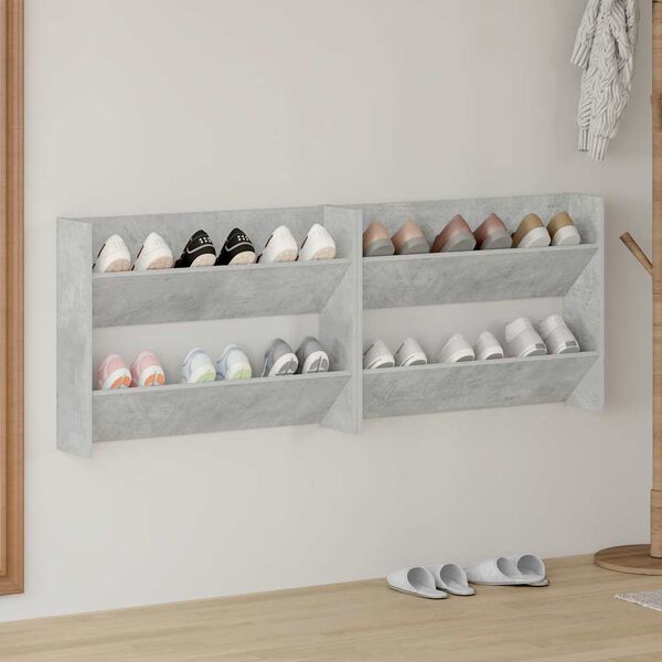 vidaXL Sieninės spintelės batams, 2vnt., pilkos, 80x18x60cm, MDP