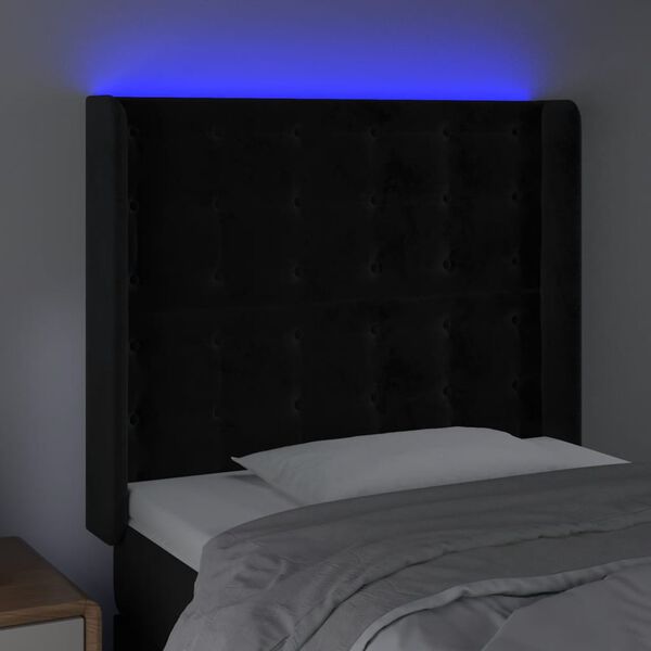 vidaXL Galvūgalis su LED, juodos spalvos, 103x16x118/128cm, aksomas