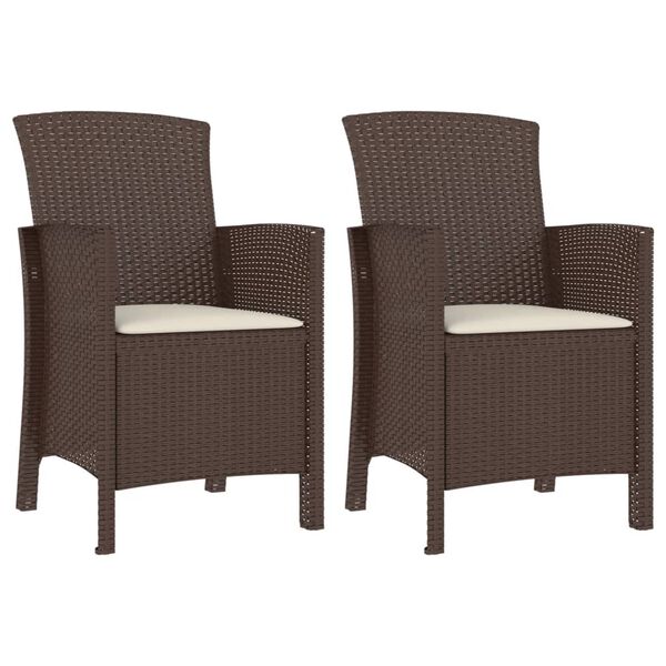 vidaXL Sodo kėdės su pagalvėlėmis, 2vnt., rudos spalvos, PP ratanas