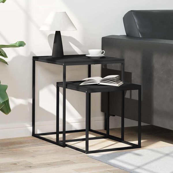 vidaXL Kavos staliukų komplektas, 2vnt., apdirbta mediena ir metalas