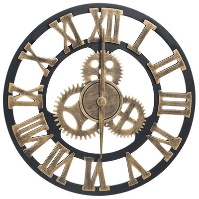 vidaXL Sieninis laikrodis, auksinės ir juodos spalvos, 45cm, MDF