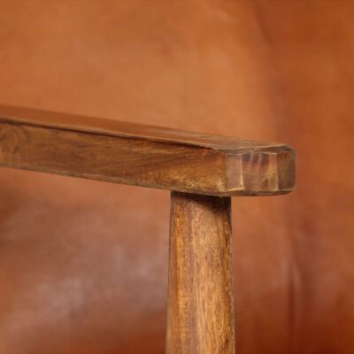 vidaXL Krėslas, rudas, tikra oda, akacijos mediena