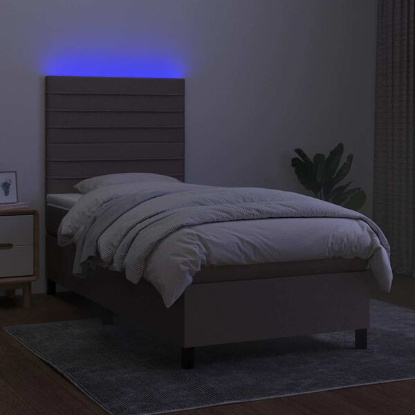 vidaXL Lova su spyruoklėmis/čiužiniu/LED, taupe, 90x190 cm, audinys