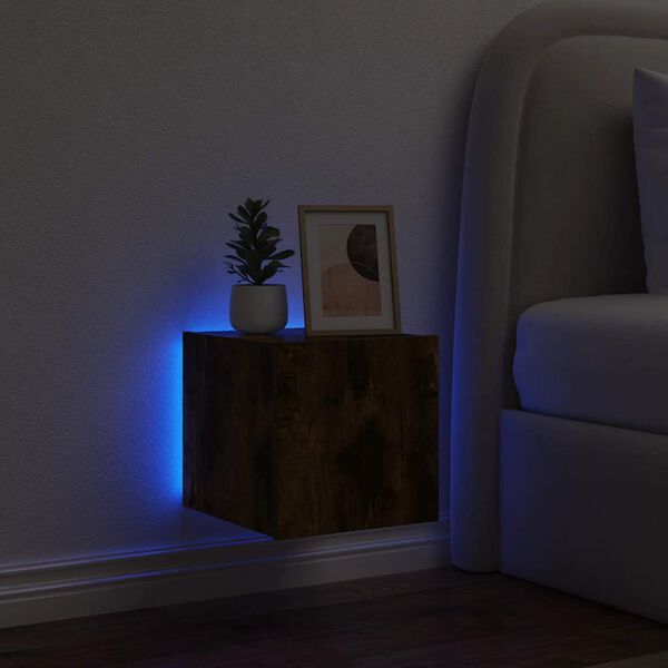 vidaXL Sieninė TV spintelė su LED lemputėmis, dūminė, 30,5x35x30cm