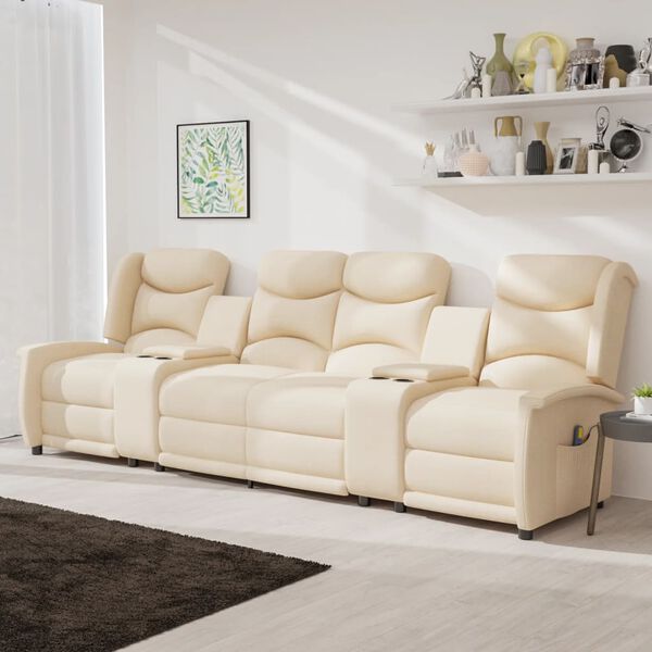 vidaXL Keturvietis atlo&scaron;iamas masažinis krėslas, kreminis
