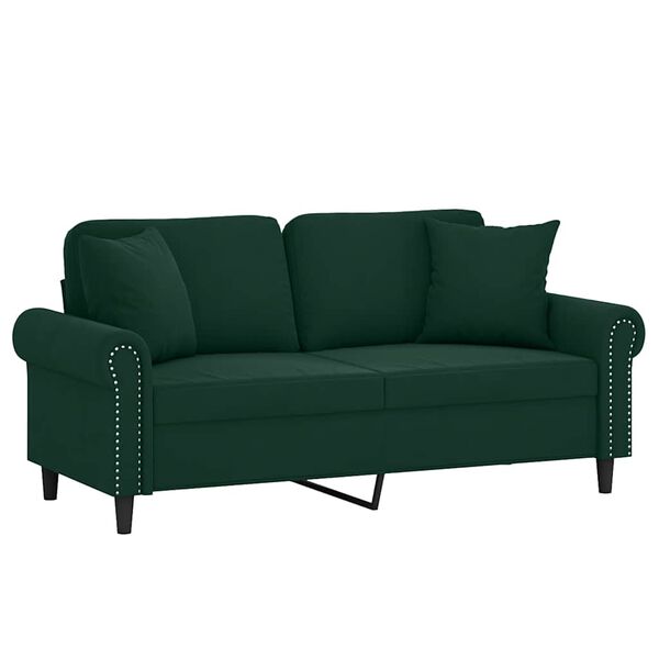 vidaXL Dvivietė sofa su pagalvėlėmis, tamsiai žalia, 140cm, aksomas