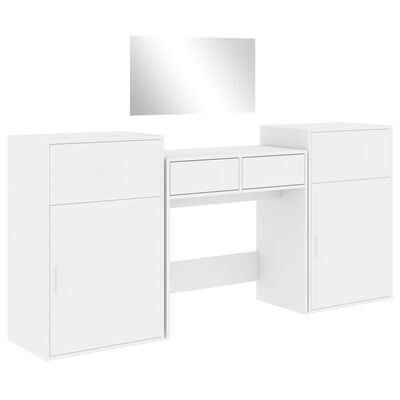vidaXL Kosmetinio staliuko komplektas, 4 dalių, baltas, mediena