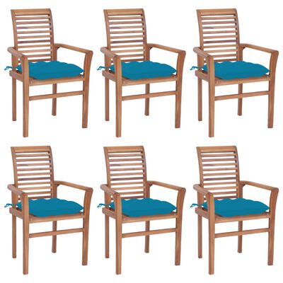 vidaXL Valgomojo kėdės su mėlynomis pagalvėlėmis, 6vnt., tikmedis