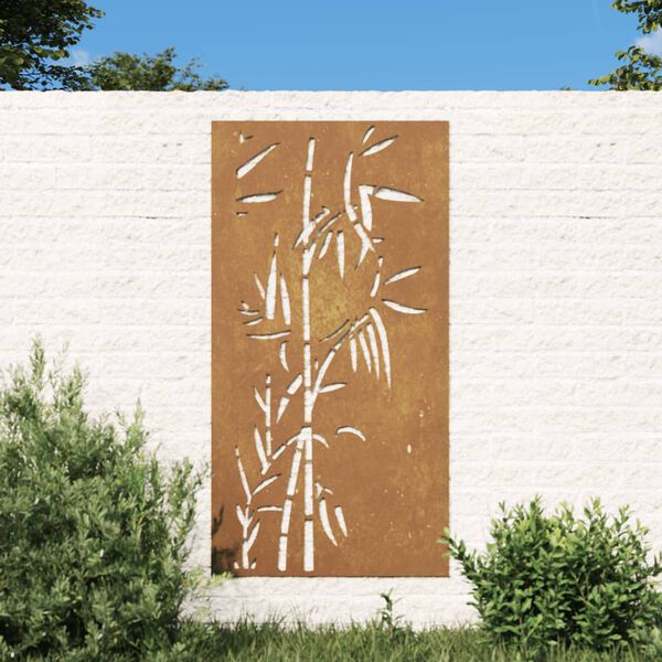 vidaXL Sodo sienos dekoracija, 105x55cm, corten plienas, bambukas