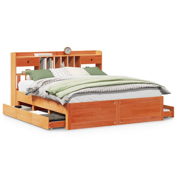 vidaXL Lova su knygų spinta be čiužinio, ruda, 200x200cm, pu&scaron;is