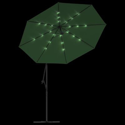 vidaXL Pakab. skėtis nuo saulės, LED, 300cm, metal. kotas, žalios sp.