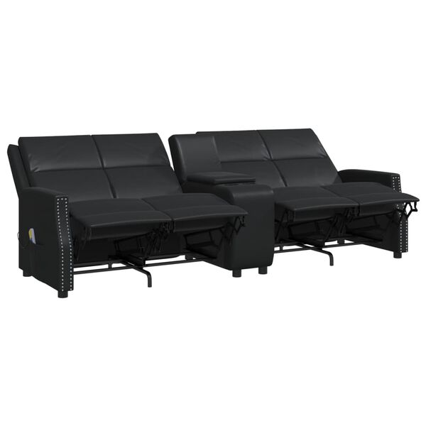 vidaXL Keturvietis atlo&scaron;iamas masažinis krėslas, juodas, dirbtinė oda