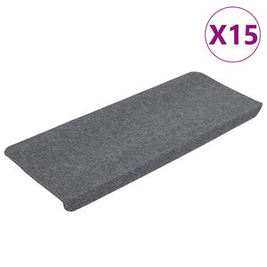 vidaXL Lipnūs laiptų kilimėliai, 15vnt., pilkos spalvos, 65x24,5x3,5cm