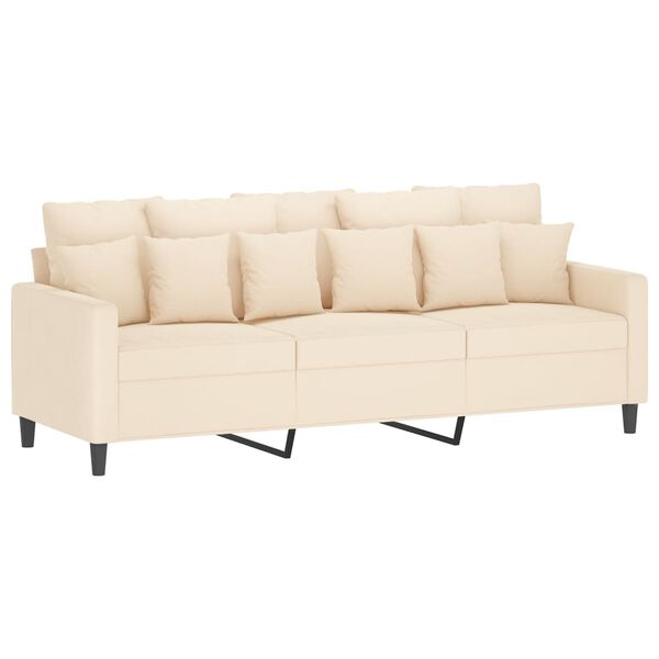 vidaXL Trivietė sofa, kreminės spalvos, 180cm, aksomas