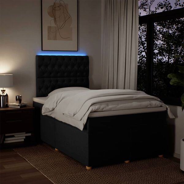 vidaXL Lova su spyruoklėmis ir čiužiniu, juoda, 120x190cm, audinys