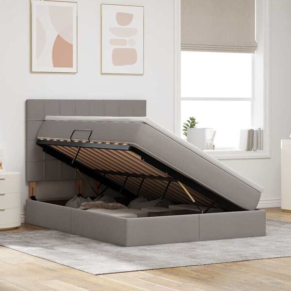 vidaXL Lova su daiktų laikymo vieta ir LED su LED Taupe 140 x 190 cm