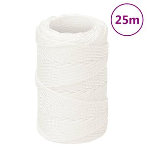 vidaXL Valties virvė, visi&scaron;kai balta, 2mm, 25m, polipropilenas