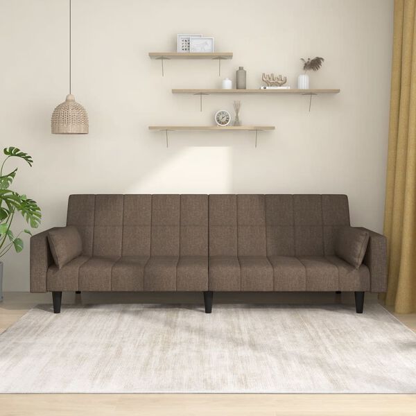 vidaXL Dvivietė sofa-lova su dvejomis pagalvėmis, taupe, audinys