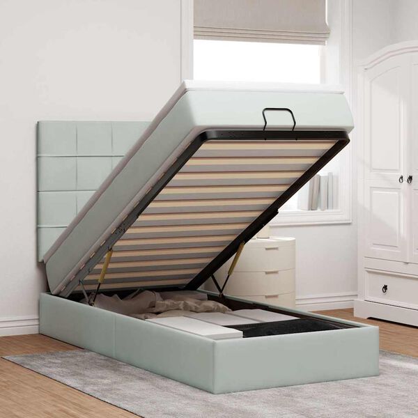 vidaXL Osmanų lovos rėmas su čiužiniais, pilkas, 90x190cm, aksomas