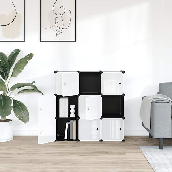 vidaXL Storage Cube Organizer su 9 kubeliais ir durelėmis juodas PP