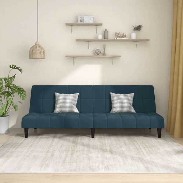 vidaXL Dvivietė sofa-lova, mėlynos spalvos, aksomas