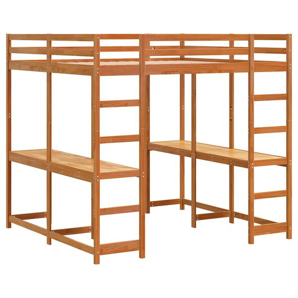 vidaXL Auk&scaron;ta lova su ra&scaron;omuoju stalu ir kopėčiomis, ruda, 200x200cm