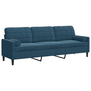 vidaXL Trivietė sofa su pagalvėlėmis, mėlynos spalvos, 210cm, aksomas