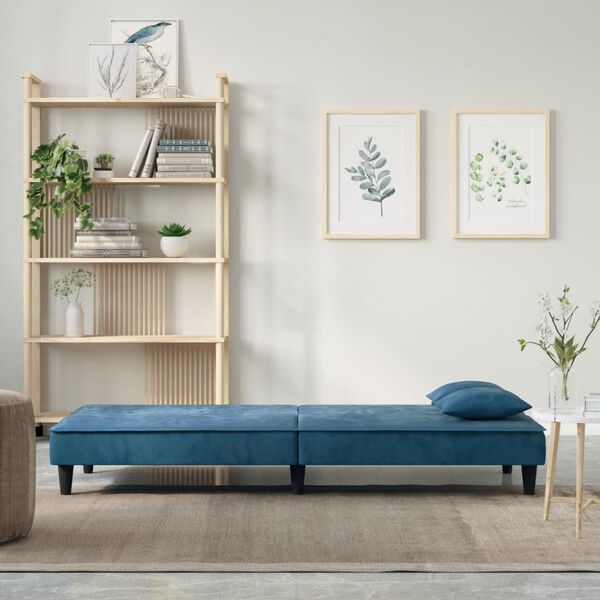 vidaXL Sofa-lova, mėlynos spalvos, aksomas