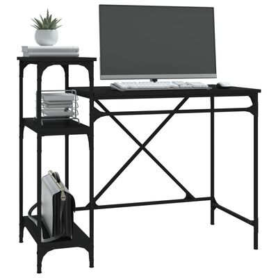 vidaXL Rašomasis stalas su lentynomis, juodas, 105x50x90cm, mediena