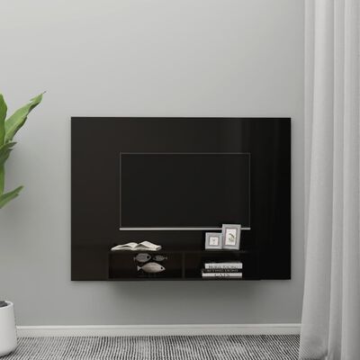 vidaXL Sieninė TV spintelė, juoda, 135x23,5x90cm, MDP, blizgi