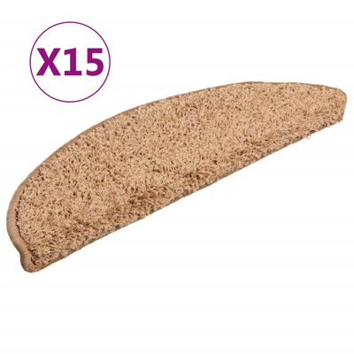 vidaXL Laiptų kilimėliai, 15vnt., smėlio spalvos, 56x17x3cm